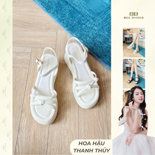 Sandal nữ Bee Shoes mũi tròn đế trụ cao 6 phân sẵn màu trắng - đen SD043 (Form 1.5)
