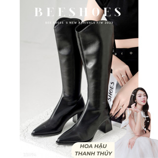  BOOT NỮ BEESHOES MŨI NHỌN DA LÌ - GIÀY BỐT NỮ ĐẾ CAO 6 PHÂN SẴN MÀU KEM ĐEN NÂU 231194  FORM 1.5  