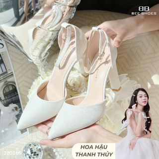  BEESHOES - GIÀY CAO GÓT NỮ MŨI NHỌN - GIÀY CAO GÓT NỮ GÓT TRỤ CAO 9 PHÂN SẴN MÀU TRẮNG 220265 