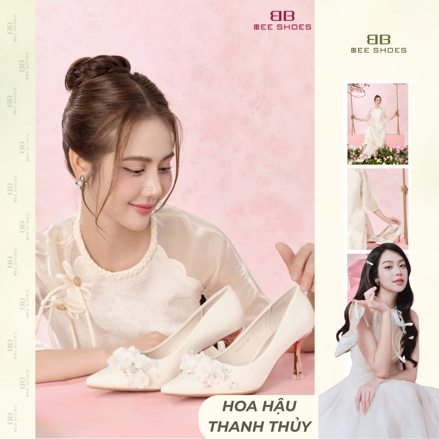 GIÀY CAO GÓT NỮ BEESHOES MŨI NHỌN - GIÀY CAO GÓT NỮ GÓT NHỌN CAO 7 PHÂN SẴN MÀU KEM 230344 (FORM 1.5
