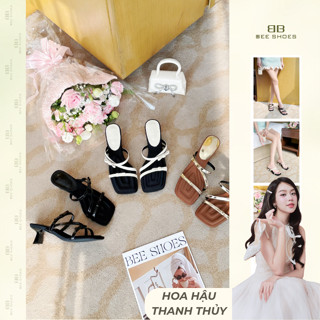 Guốc nữ Bee Shoes mũi vuông đế nhọn cao 6 phân sẵn màu nâu - kem - đen Gu015 (Form 1.5)