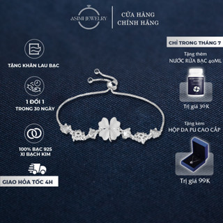Lắc tay bạc rút cỏ 4 lá Asimi, vòng tay bạc ý S925 nữ xi bạch kim sang trọng Fortune Leaf LT31