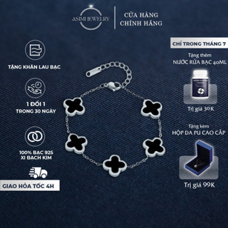 Lắc tay bạc mặt đá cỏ 4 lá Asimi, Dây chuyền bạc ta S925 bền màu xi kim đơn giản Lucky Line LT17
