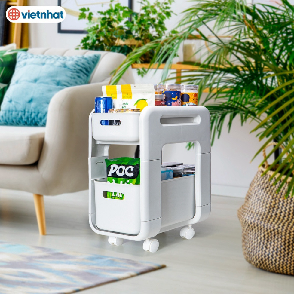 Kệ Đựng Đồ Có Bánh Xe, Kệ Trượt Nhựa Việt Nhật Di Chuyển Kệ Để Đồ Ăn Vặt Để Sách Đa Năng 5588