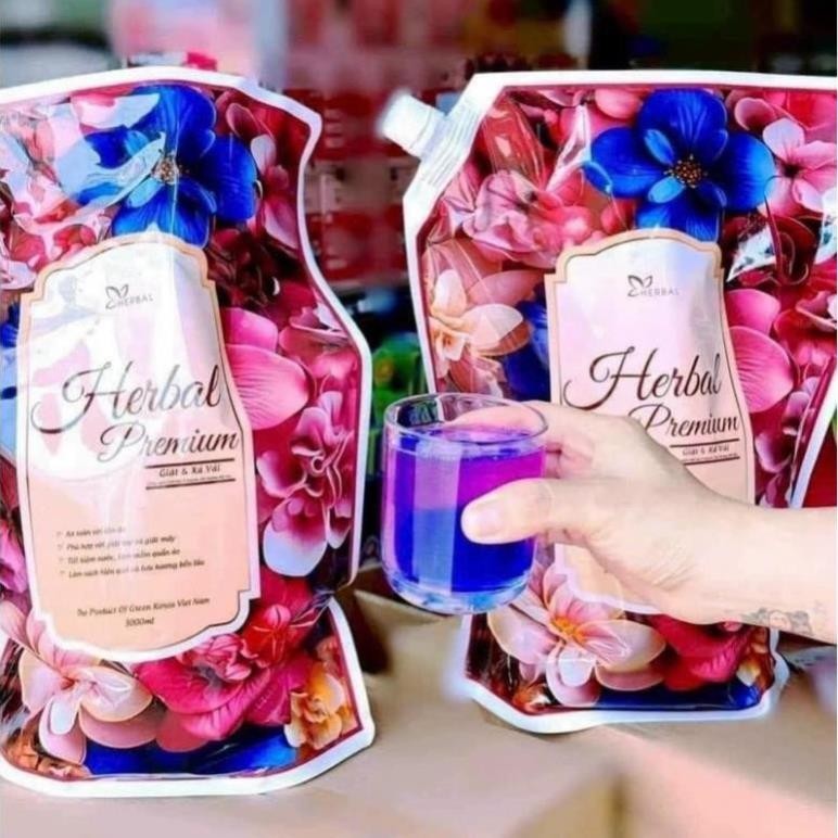 { Sỉ 1 Thùng 4 túi 12 Lít} - Nước giặt HERBAL PREMIUM Hương Nước Hoa 1 Túi 3 Lít