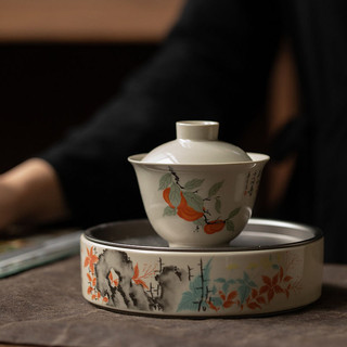  Ống hút trà gốm sứ men xám vintage bát cầm tay bộ trà Kung Fu gia đình đơn bát trà phong cách Trung Quốc dụng cụ trà 