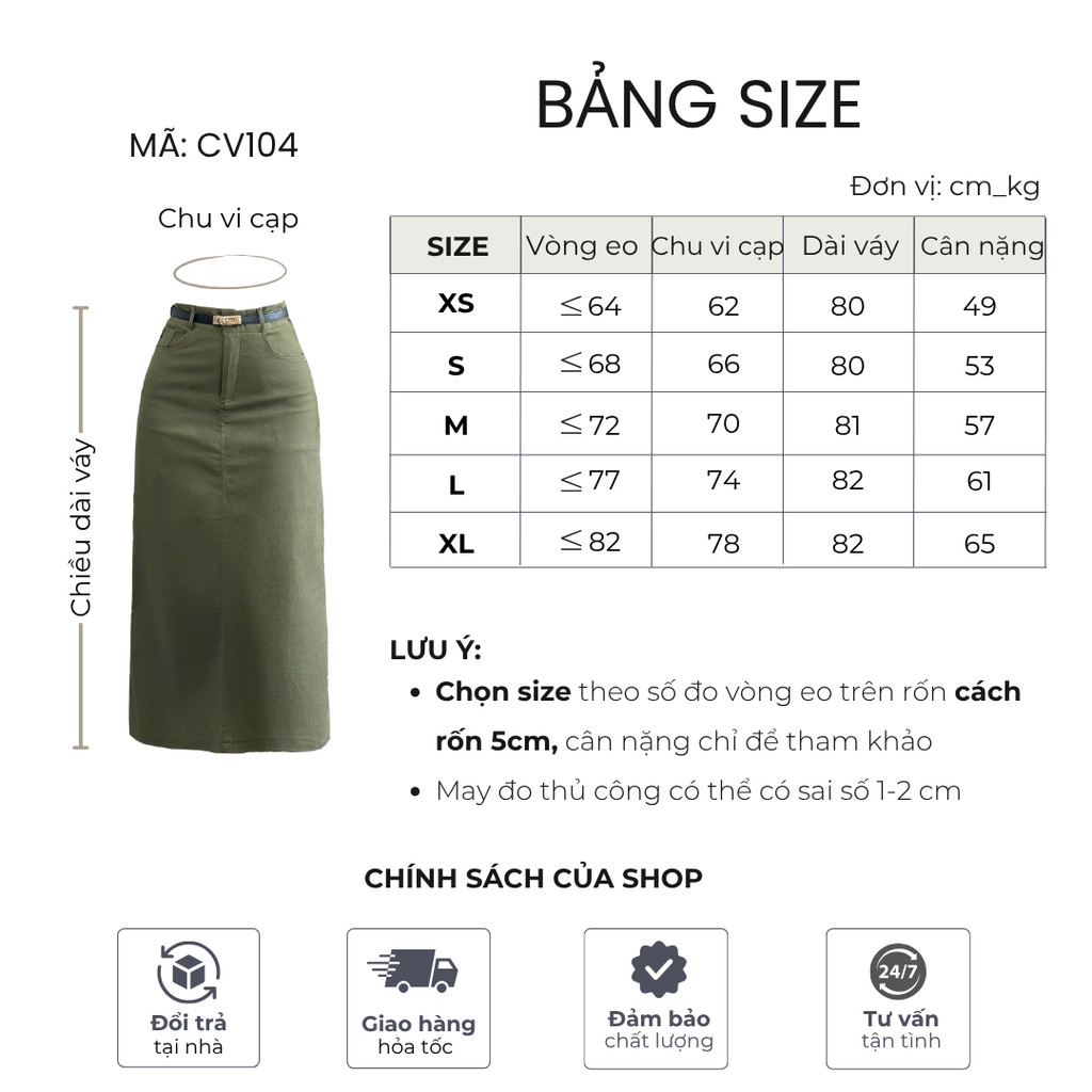 Chân váy kaki dáng dài 80cm Mely Fashion chữ A xẻ sau có túi 2 bên cạp cao tôn dáng che khuyết điểm tốt có bigsize CV104 | BigBuy360 - bigbuy360.vn