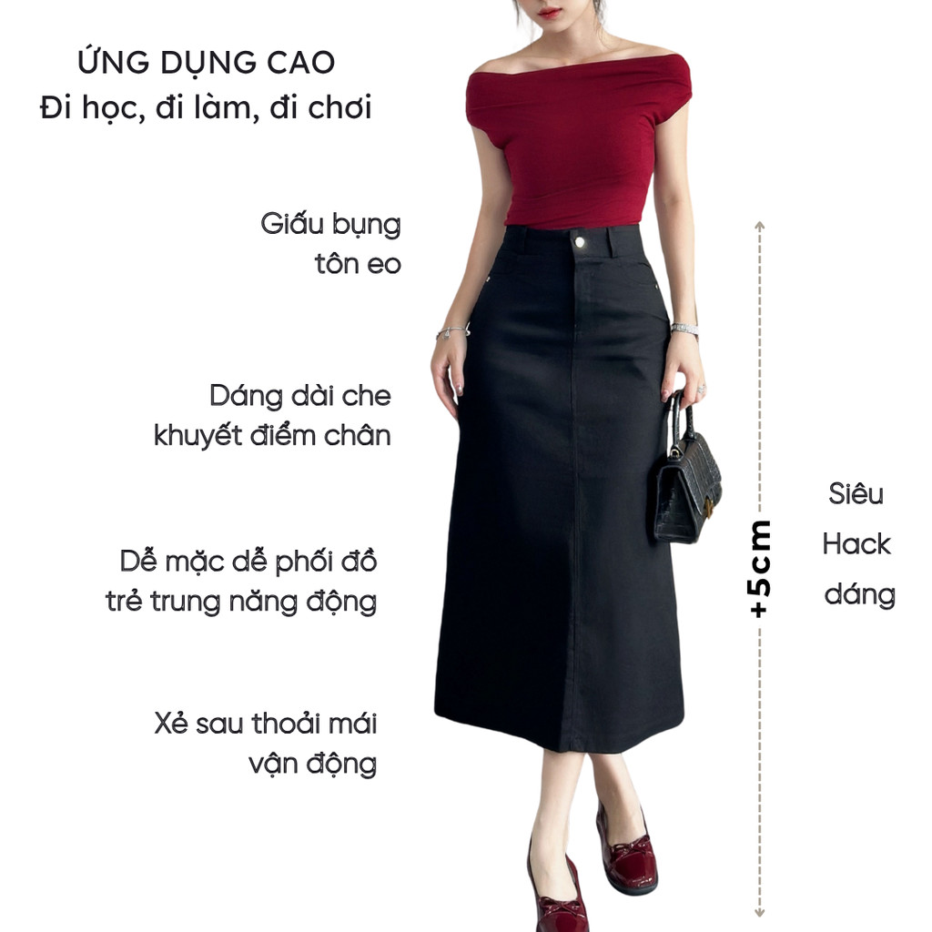 Chân váy kaki dáng dài 80cm Mely Fashion chữ A xẻ sau có túi 2 bên cạp cao tôn dáng che khuyết điểm tốt có bigsize CV104 | BigBuy360 - bigbuy360.vn