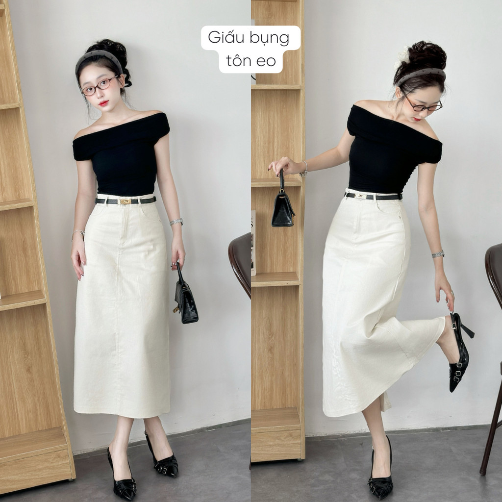 Chân váy kaki dáng dài 80cm Mely Fashion chữ A xẻ sau có túi 2 bên cạp cao tôn dáng che khuyết điểm tốt có bigsize CV104 | BigBuy360 - bigbuy360.vn