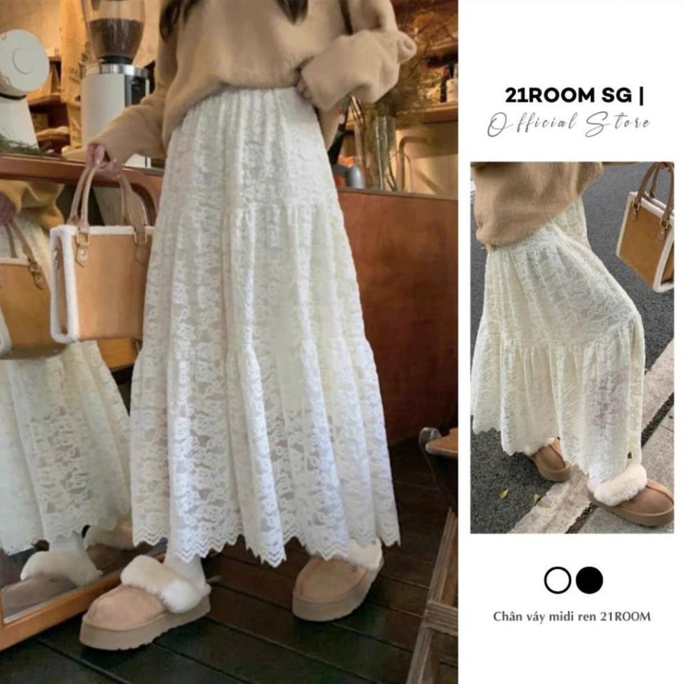 V87 [Dài 95cm] Chân Váy Nữ Midi Dáng Dài Phối Ren Hottrend LANILA 2 Lớp Cao Cấp Phong Cách Hàn Quốc