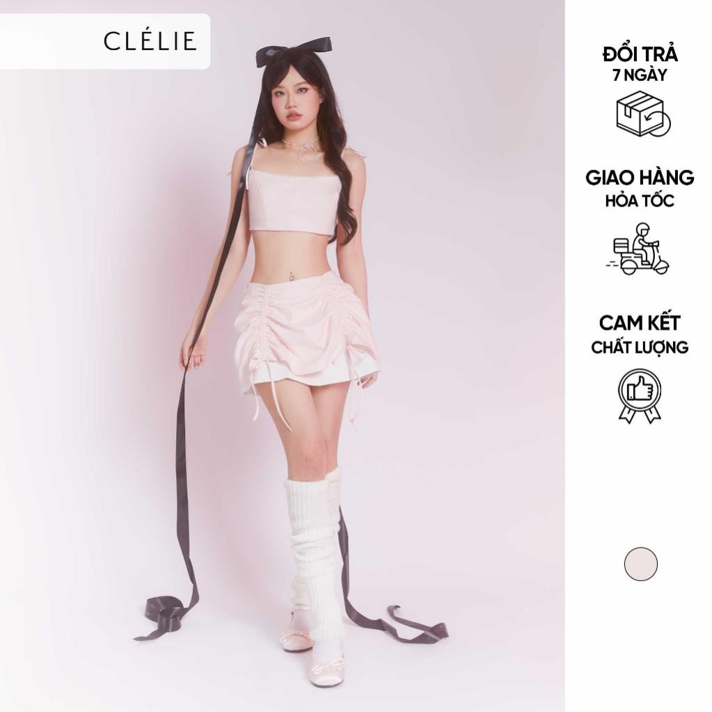 Set áo croptop 2 dây thắt nơ và chân váy rút dây | VALERIA SET - LANILA