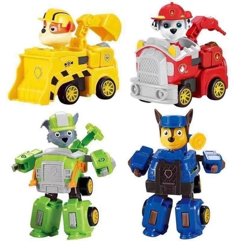 Đồ chơi Paw Patrol, bộ đồ chơi Paw Patrol đầy đủ, đồ chơi biến hình, xe cứu hộ chó Ah Qiao Mao Mao, 