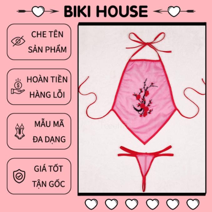 Cosplay cổ trang dạng yếm xuyên thấu gợi cảm bộ ngủ nữ áo yếm thêu hoa kèm chip dây lọt khe quyến rũ