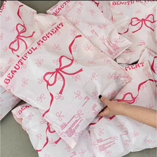 1kg túi gói hàng, túi niêm phong màu hồng IN HÌNH NƠ cực xinh