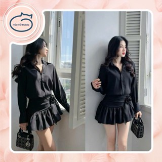 Mèo Mỡ Bigsize — Set sơmi tay dài kèm chân váy tag hoa dáng xoè bigsize 60-95kg