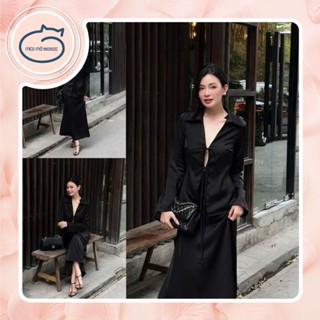 Mèo Mỡ Bigsize — Set bộ áo sơmi lụa đan dây sexy phối chân váy lụa dáng dài bigsize nữ 60-90kg