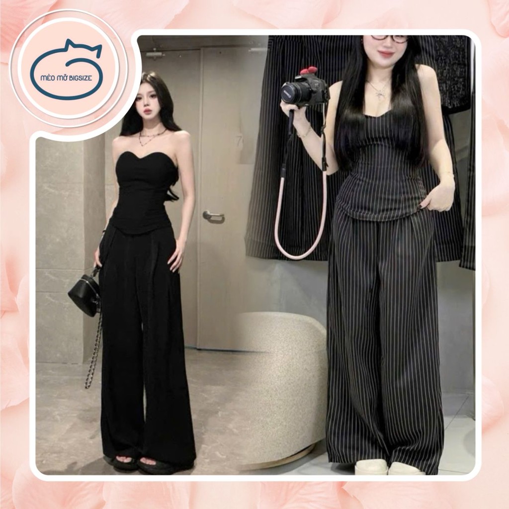 Mèo Mỡ Bigsize — Set bộ cúp ngực áo quây (có mút sau bo chun dây kéo) kèm quần ống suông (55-90kg)