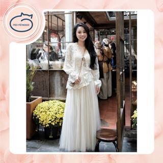 Set bộ thời trang nữ phối ren áo cổ V ( kèm áo lót) phối chân váy lưới dáng dài Bigsize Mèo Mỡ 60-90kg