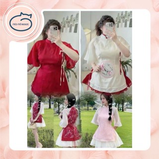  Mèo Mỡ Bigsize — Set bộ hoa thêu cách tân cổ tàu kèm chân váy voan lụa bigsize tết nữ 60-95kg 
