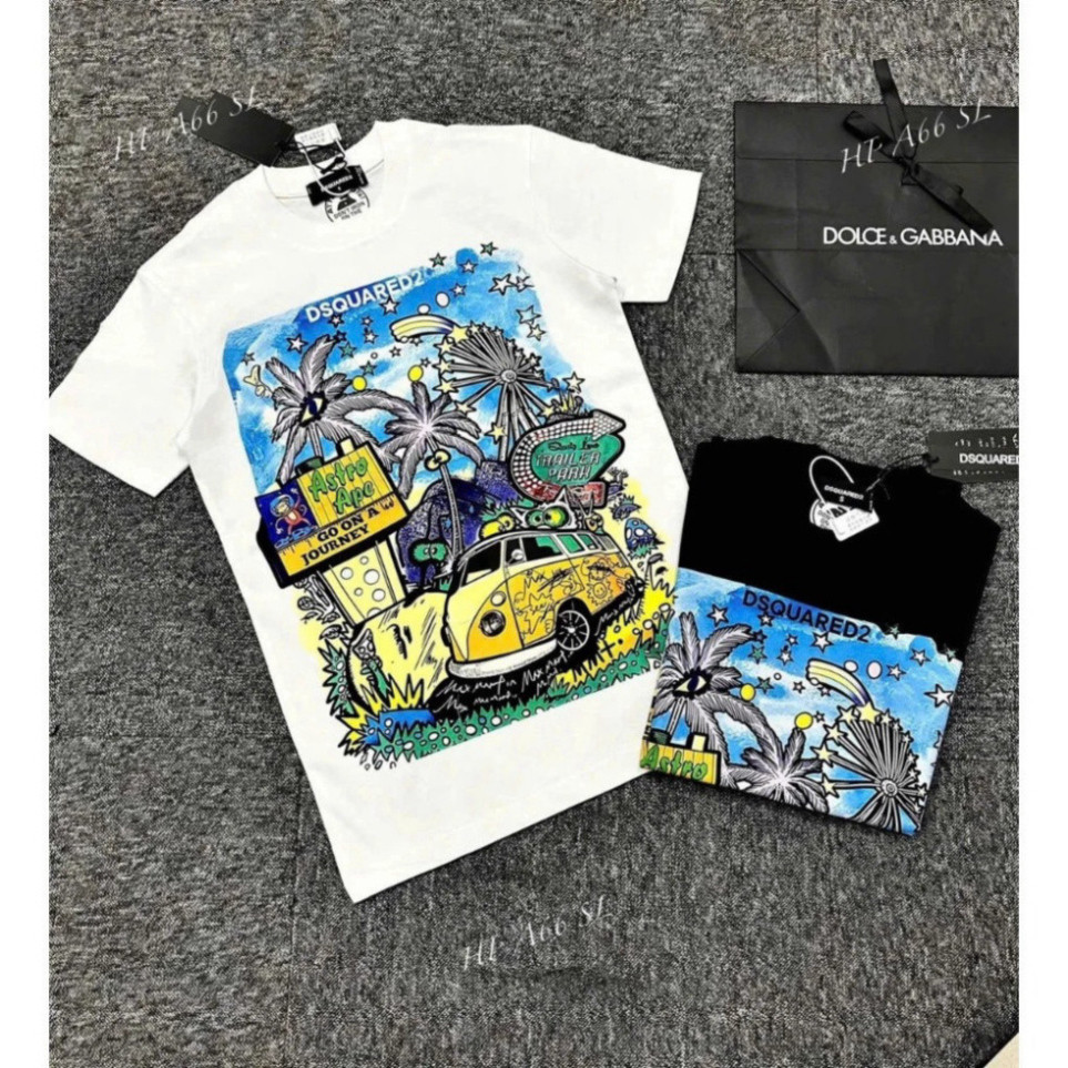 Áo Phông DSquared2 Họa Tiết Cây Dừa Đẹp Mắt, Chất Liệu Cotton Cao Cấp Dành Cho Nam Giới