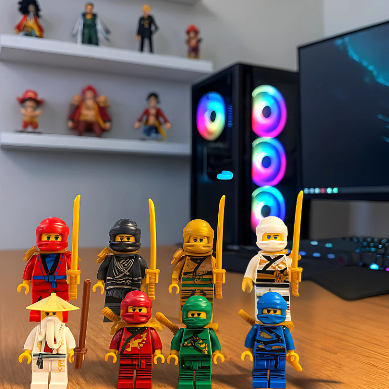 Bộ 8 Mô Hình Lego Ninja Chiến Binh Ninja Go Kèm Vũ Khí Trang Trí Bánh Kem, Bàn Học, Kệ Sách Tiểu Cản