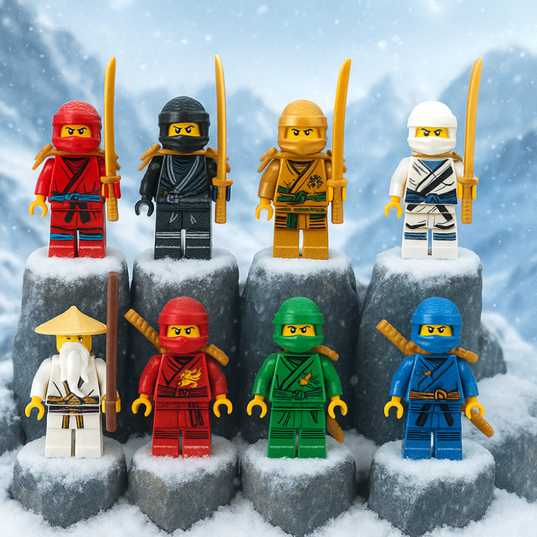 Bộ 8 Mô Hình Lego Ninja Chiến Binh Ninja Go Kèm Vũ Khí Trang Trí Bánh Kem, Bàn Học, Kệ Sách Tiểu Cản