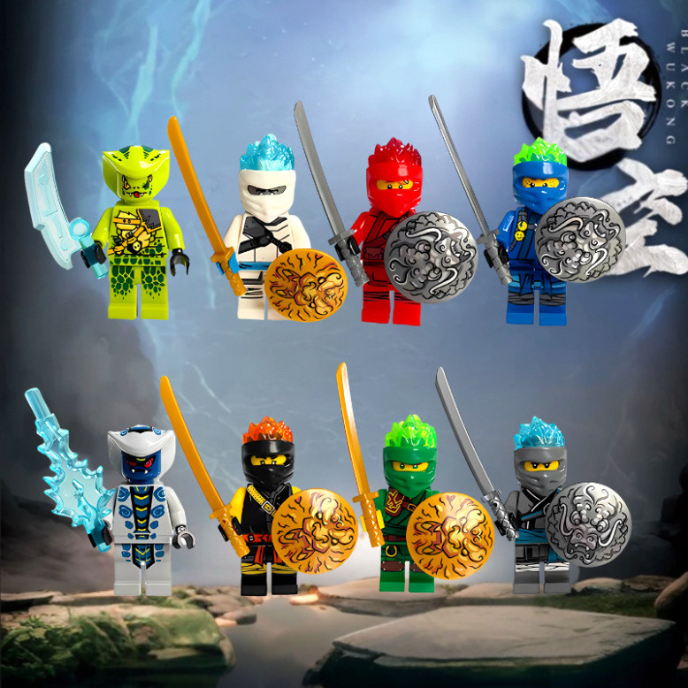 Bộ 8 Mô Hình Lego Chién Binh Ninja Go Và Quái Vật Rắn Trang Trí Bánh Kem, Bàn Học, Kệ Sách Tiểu Cảnh