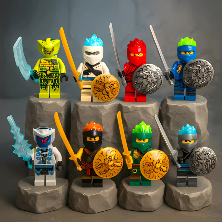 Bộ 8 Mô Hình Lego Chién Binh Ninja Go Và Quái Vật Rắn Trang Trí Bánh Kem, Bàn Học, Kệ Sách Tiểu Cảnh