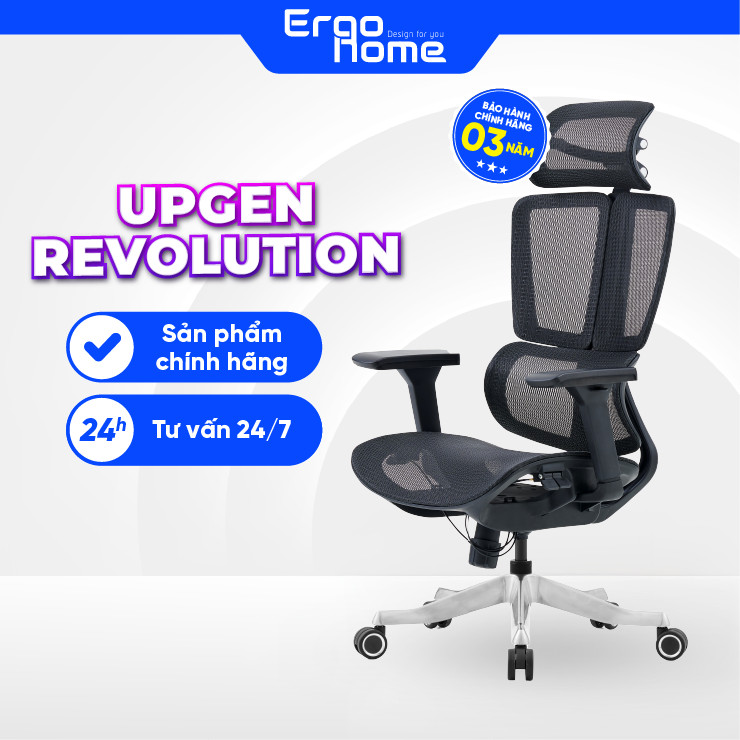 Ghế Công Thái Học UPGEN REVOLUTION 2025 thiết kế 3 lưng độc lập, tựa đầu 4D lưới WINTEX thông thoáng