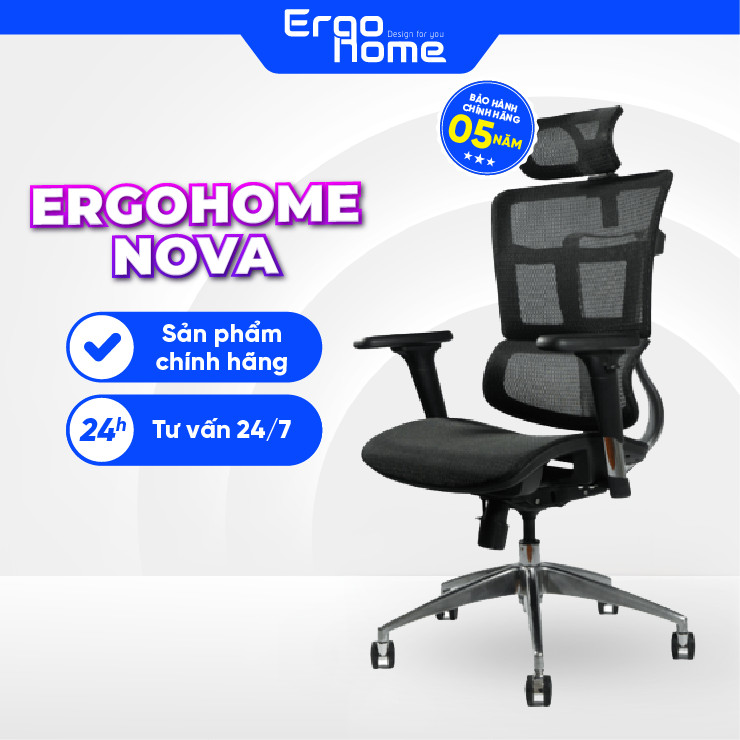 Ghế Công Thái Học Văn Phòng NOVA Ergonomic Chair: Khung Kim Loại, Full Lưới, Piston 4 Cấp