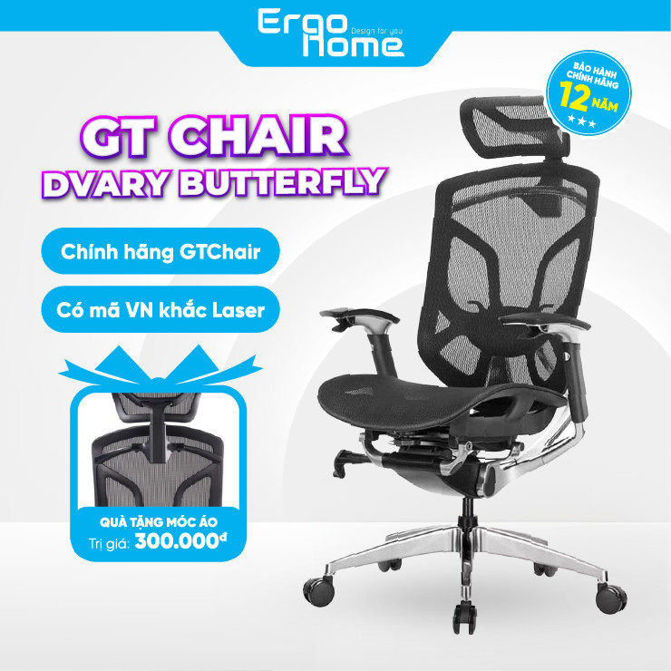 Ghế làm việc GTchair Dvary Butterfly X văn phòng chuẩn Công Thái Học êm ái, bảo vệ tốt cột sống