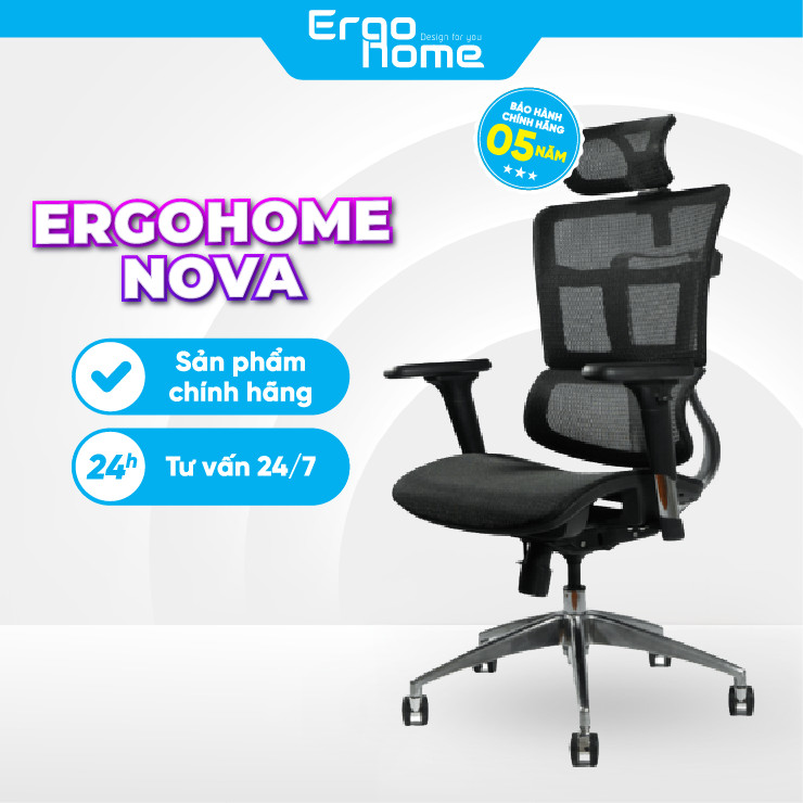 Ghế ERGOHOME NOVA Ghế Xoay Văn Phòng Thiết Kế Công Thái Học Ergonomic, bảo vệ cột sống piston 4 cấp