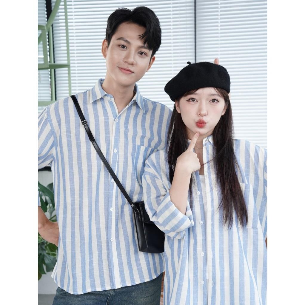 Áo Sơ Mi  Form Rộng – Áo Sơ Mi Oversize Vải Linen Cao Cấp kẻ sọc xanh UT HOT TREND