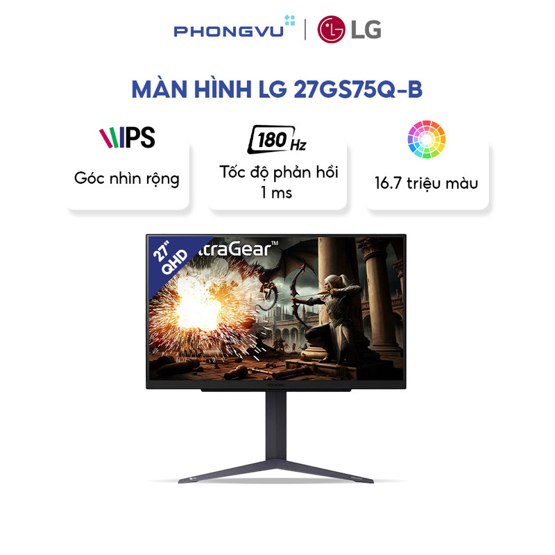 Màn hình máy tính LCD LG 27 inch 27GS75Q-B (2560 x 1440/IPS /200Hz (OC)/ 1ms/ Gsync Compatible) - Bả