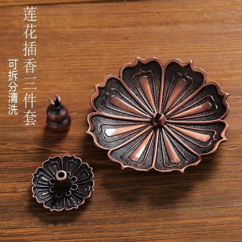 Bộ ba món sen, giá đỡ nhang đa năng, khay nhang, đĩa nhang, bầu nhang, lò đốt nhang hợp kim, giá đỡ 