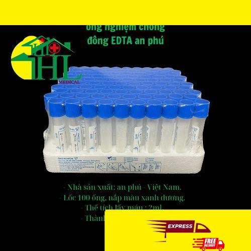 Ống nghiệm chống đông EDTA nắp xanh 100 ống