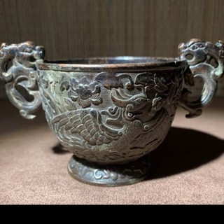 Đồ cổ kiểu xưa, đồ vật cũ, họa tiết rồng và phượng đôi, cốc chủ, phong cách Qianlong, lư hương đồng nguyên chất, đồ tran
