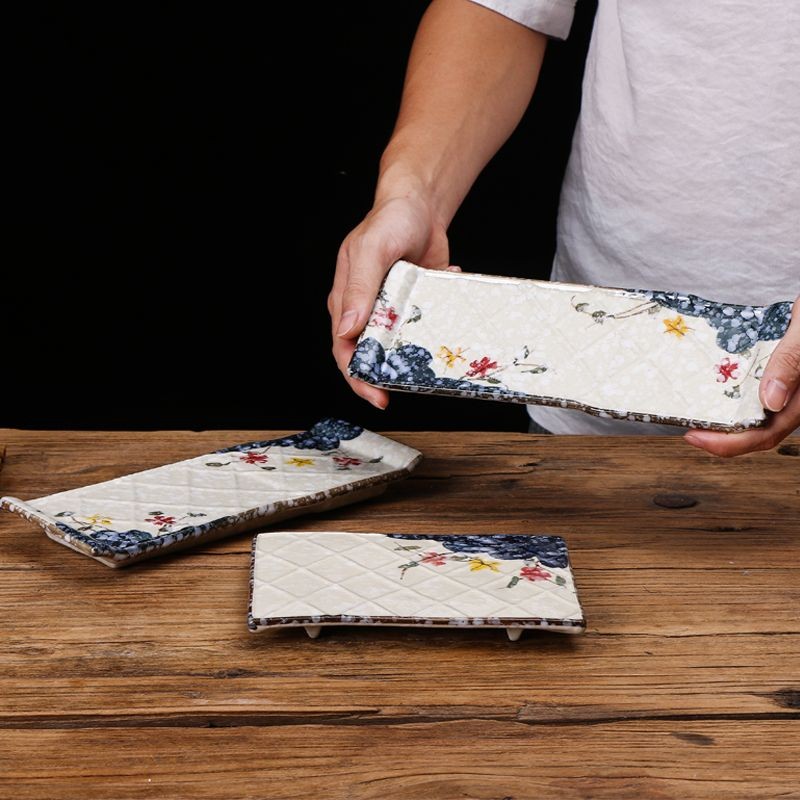 Khay gốm sứ Nhật Bản hình chữ nhật, khay sushi, khay lưới, khay trà, khay ăn, khay nấu ăn, khay trái