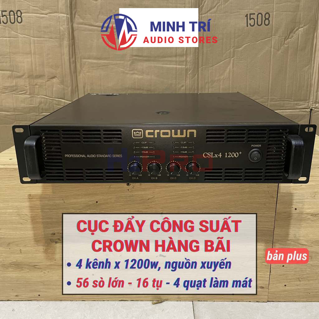 Cục Đẩy 4 Kênh Hàng Bãi Crown 4 X 1200W Plus, 56 Sò, 16 Tụ, Nguồn Xuyến 19Cm - Minh Trí Audio