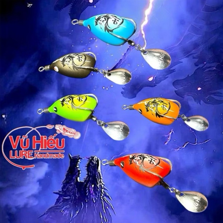 Nhái Hơi H1 Ngũ Long Vũ Hiếu 2.7cm 6.5g Lưỡi Độ Weebass Trắng Thái Lan, Cao Su TNT- Mồi Câu Lure Lóc