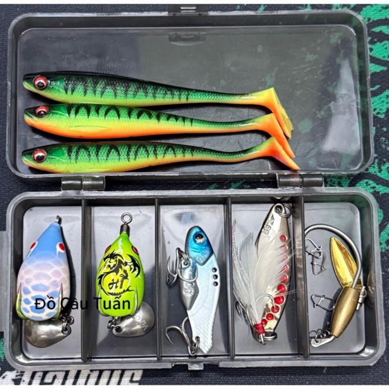 Combo Hộp Mồi Câu Lure 5 Mồi Đủ 3 Tầng Nước, Đa Dạng Địa Hình-TNT F35, H1 Vũ Hiếu Mini Thìa Lượn,Cá 