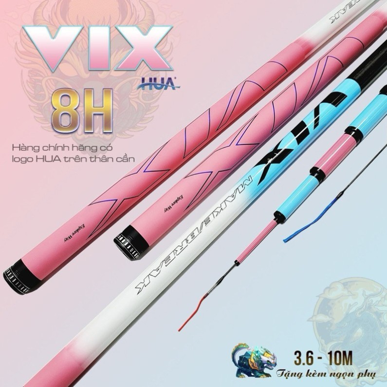 Cần Câu Tay MX/ Vix Hua 8H Chính Hãng- Cần Câu Đơn, Cần Câu Đài Săn Hàng Bảo Hành Lóng, Tặng Kèm Ngọ