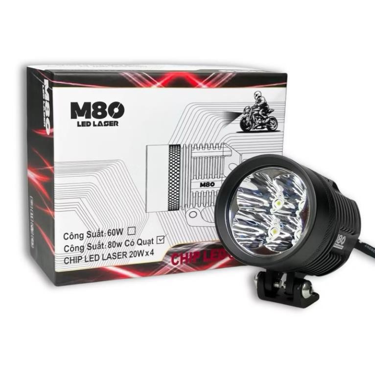 Đèn Trợ Sáng M80 Laser Có Quạt, Siêu Sáng 80W. Có Quạt Làm Mát Không Tụt Công Xuất