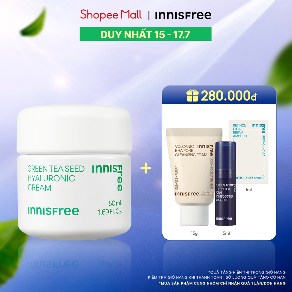 Kem dưỡng ẩm trà xanh và phục hồi da với Probiotics INNISFREE Probiotics Green Tea Seed Hyaluronic Cream 50ml