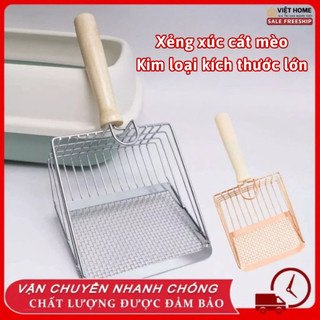 Xẻng xúc cát cho mèo, xẻng hốt phân mèo, xẻng dọn vệ sinh cát cao cấp có tay cầm gỗ MEHOM - XXC01