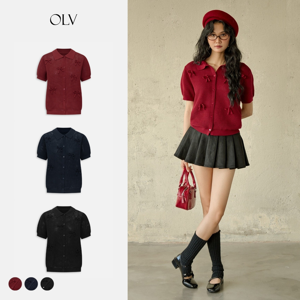 Áo kiểu dệt kim cổ polo đính nơ Micha nhiều màu trẻ trung phù hợp mọi dịp OLV