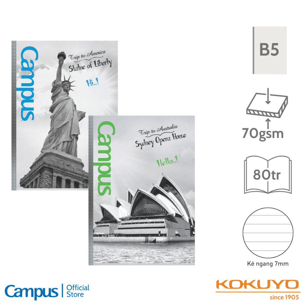Vở Kẻ Ngang Landscape 80 / 12 / 200 Trang B5  Chính Hãng Campus [Campus] .