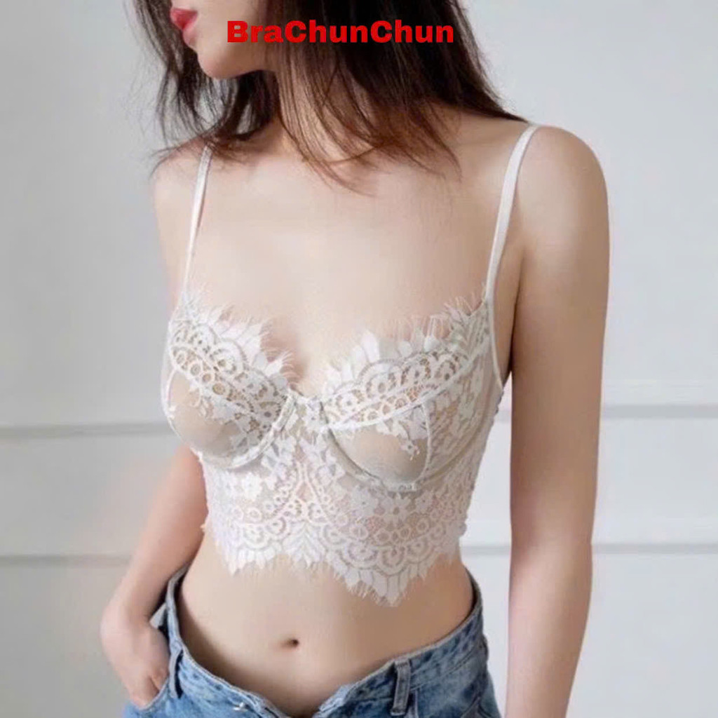 Áo lót nữ bra corset ren tua rua mút mỏng có gọng M27 BraChunChun