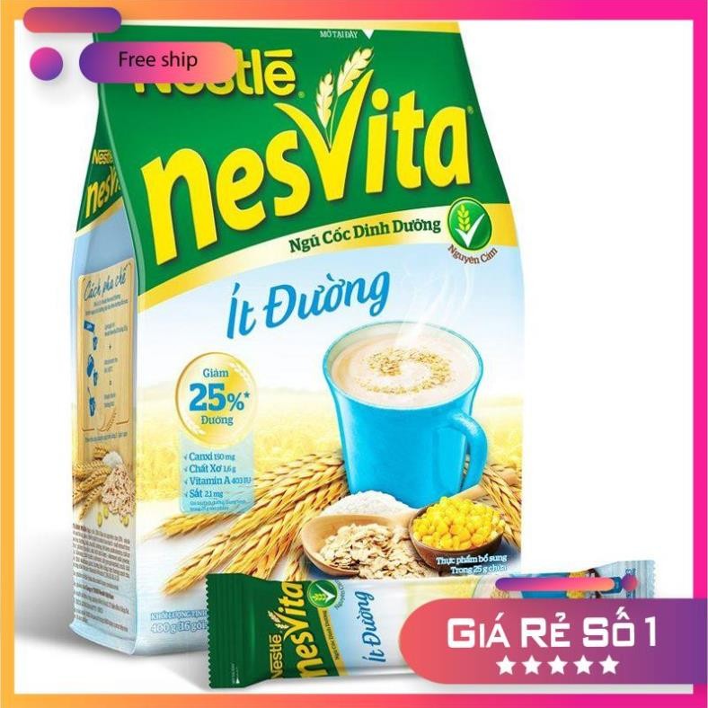 Bột ngũ cốc NesVita Nestlé Ít Đường 400G (16 Gói x 25G)