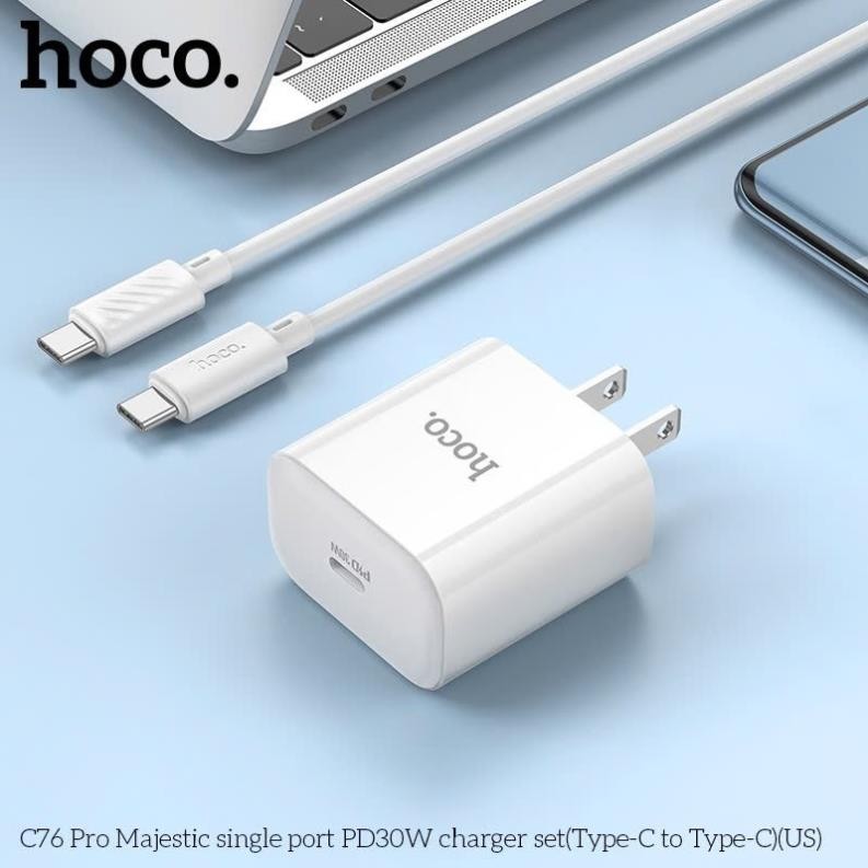 Bộ Cốc Cáp Sạc Nhanh C76 / C76A Pro Hỗ Trợ Sạc Nhanh PD 30W, Chân Dẹt - Chân Tròn Kèm Dây Sạc C To C